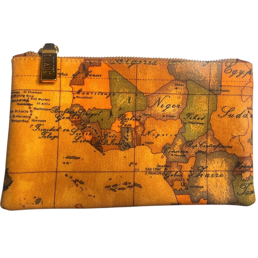 Alviro Martini, Vintage, Map Print Pouch/Makeup Bag (NWOT)